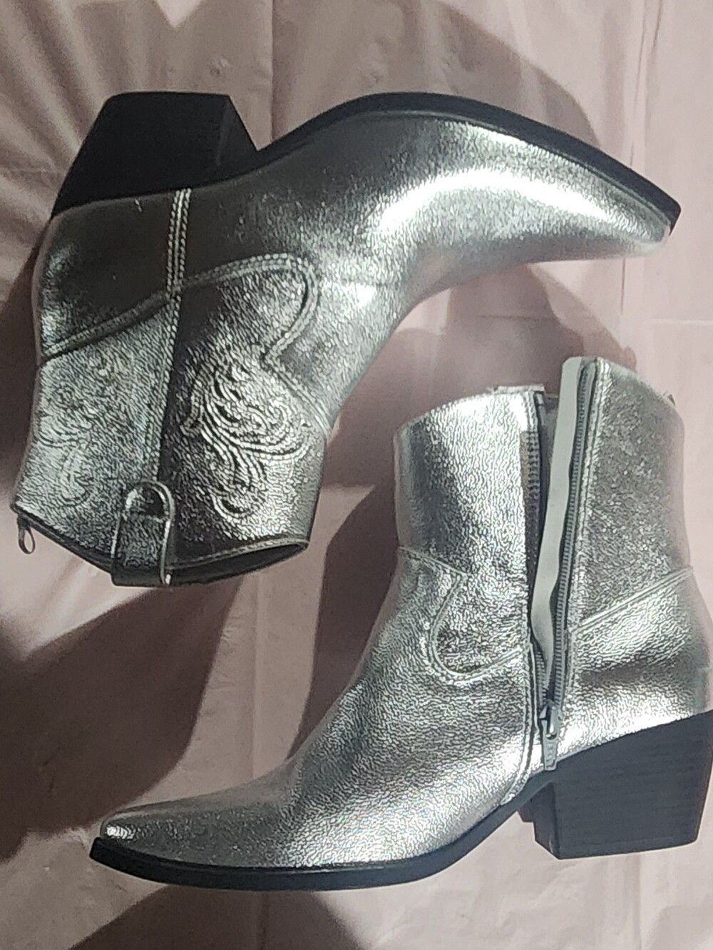 Metallic Silver Women's Ankle Boots - Western Zip Bootie Old Navy Size 9